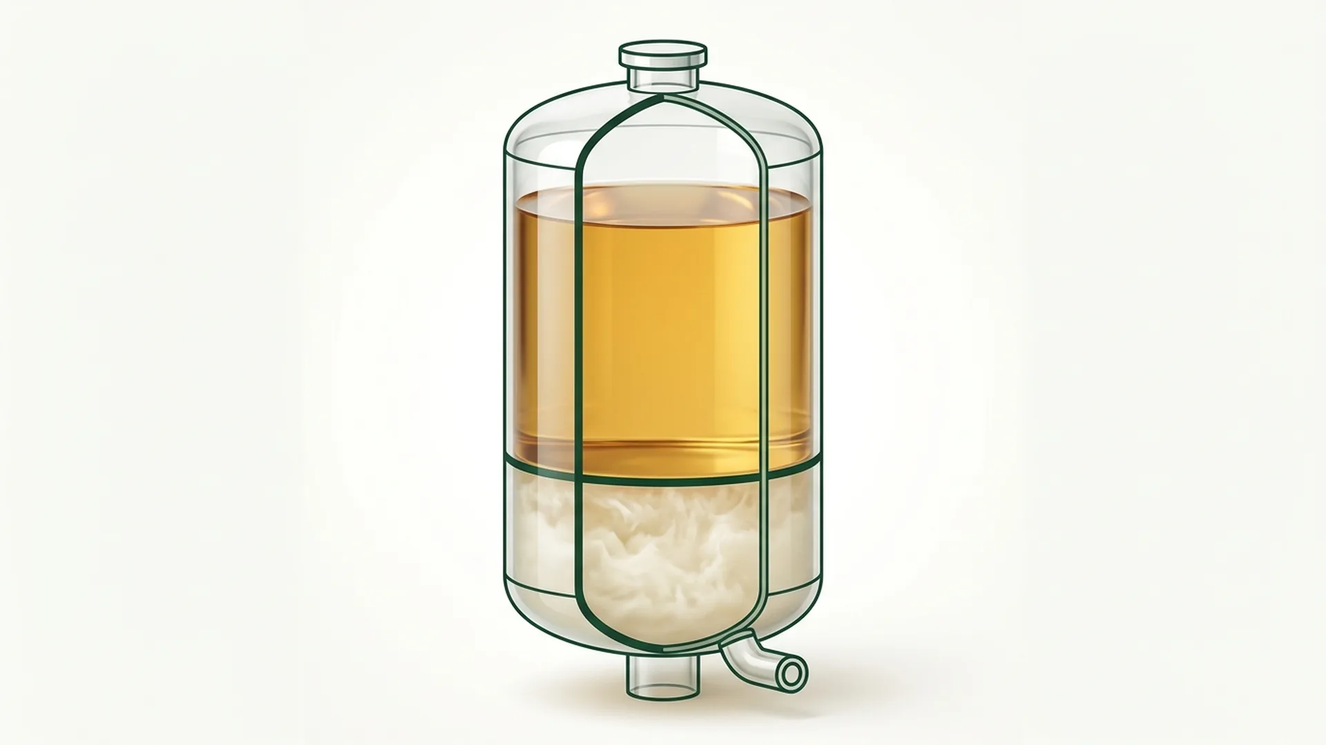 Cutaway of a fuel tank showing clear gasoline over a cloudy ethanol and water layer settled at the bottom